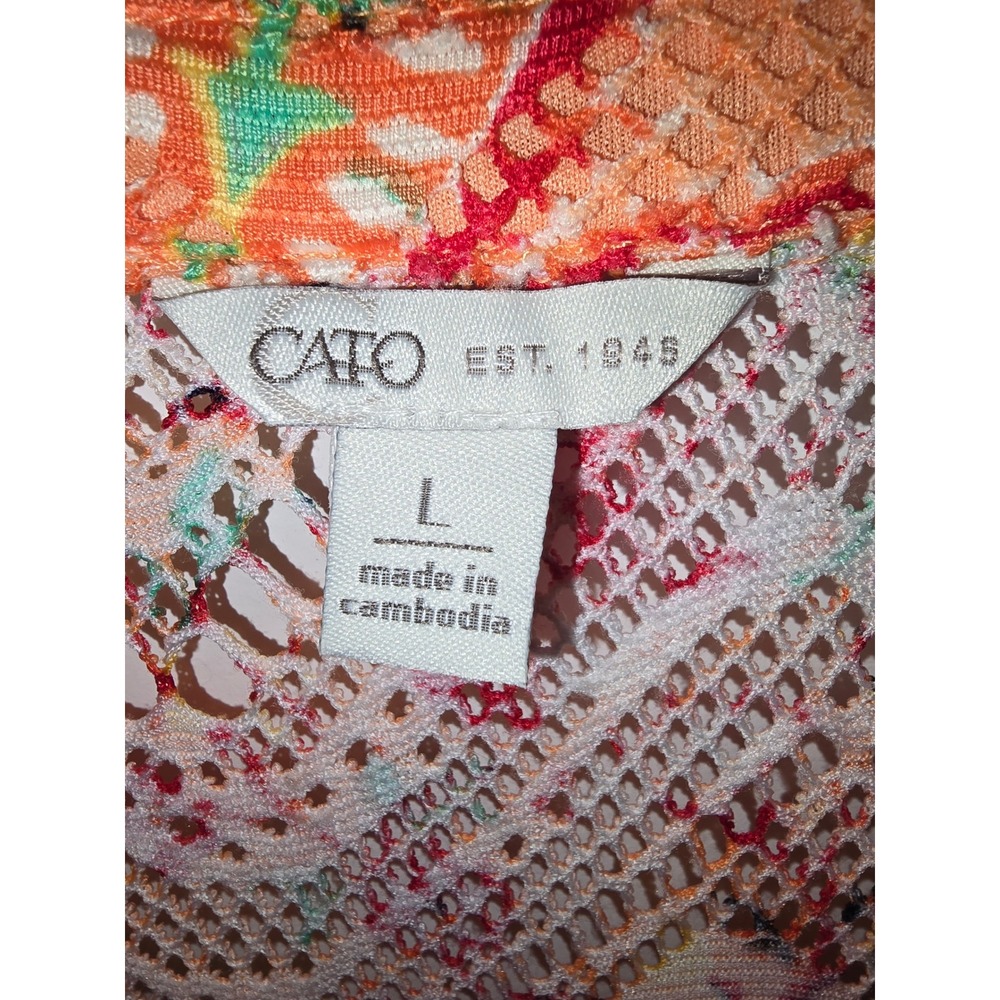 Cato Women Orange Floral Paisley Lace Henley Blouse Roll Tab 3/4 Sleeve Large - Picture 6 of 6